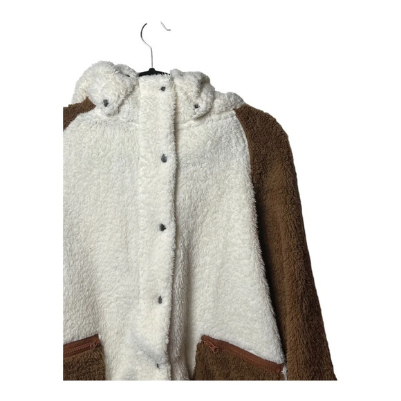 REVOLVE X PLUSH SHERPA COAT CREAM/BROWN IN COLOR SIZE XXL FULL ZIP/SNAPS BUTTONS - Picture 5 of 13